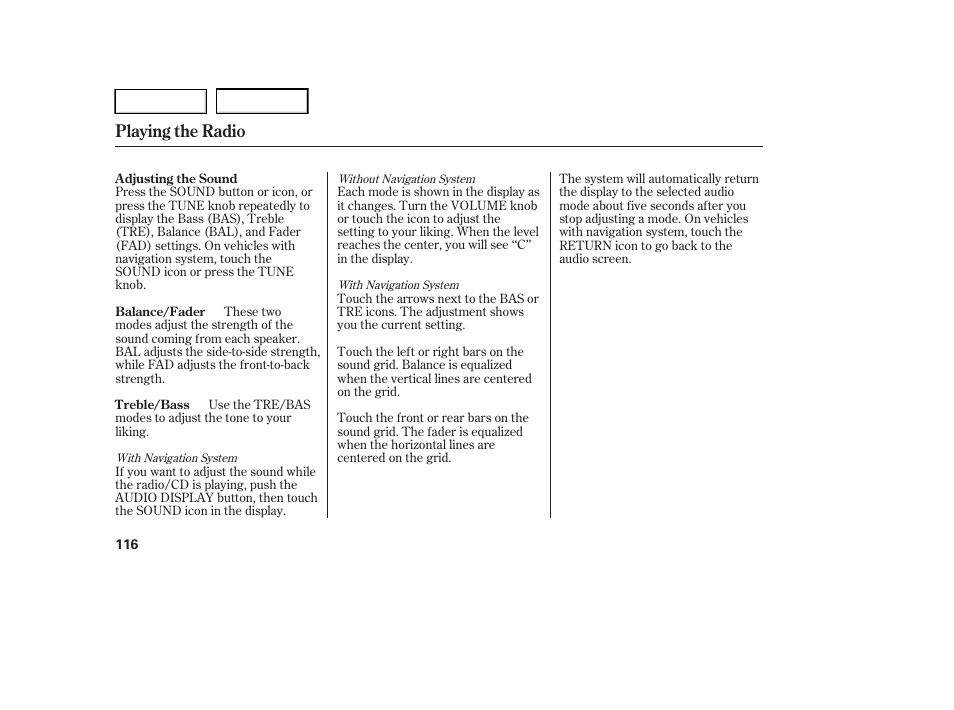 Playing the radio | HONDA 2005 Accord Hybrid - Owner's Manual User Manual | Page 117 / 286
