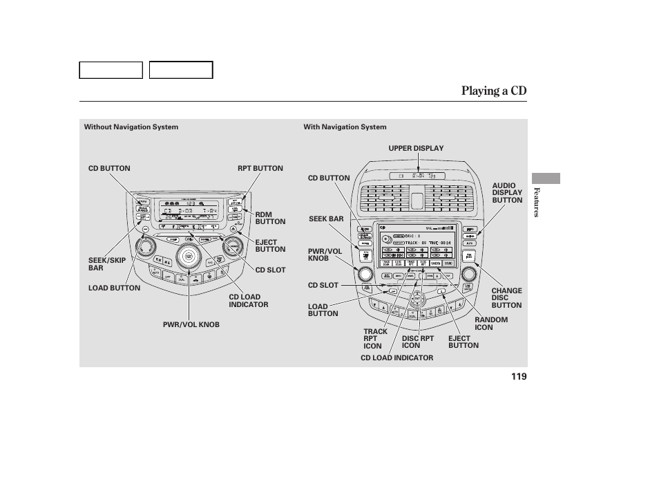 Playing a cd | HONDA 2005 Accord Hybrid - Owner's Manual User Manual | Page 120 / 286