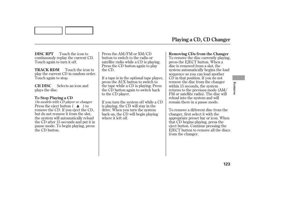 Playing a cd, cd changer | HONDA 2005 Accord Hybrid - Owner's Manual User Manual | Page 124 / 286