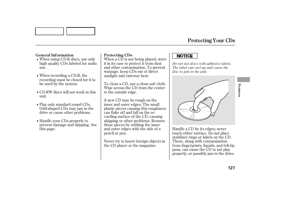 Protecting your cds | HONDA 2005 Accord Hybrid - Owner's Manual User Manual | Page 128 / 286