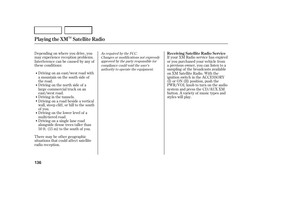 Playing the xm satellite radio | HONDA 2005 Accord Hybrid - Owner's Manual User Manual | Page 137 / 286