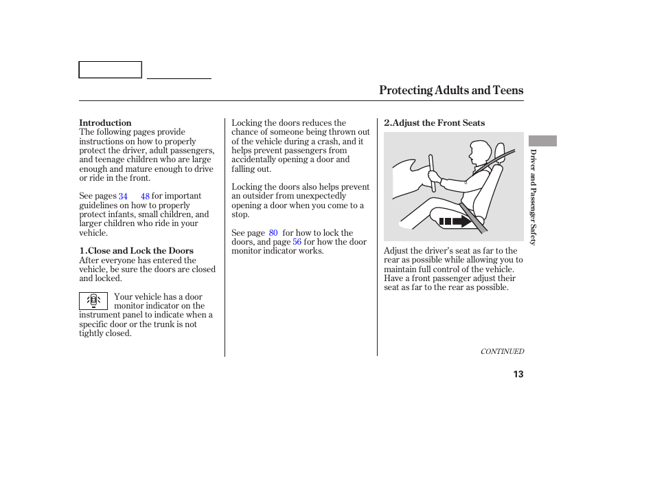 Protecting adults and teens | HONDA 2005 Accord Hybrid - Owner's Manual User Manual | Page 14 / 286