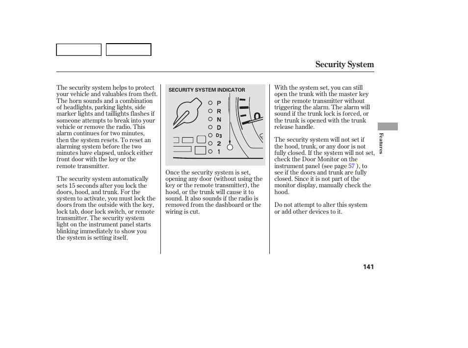 Security system | HONDA 2005 Accord Hybrid - Owner's Manual User Manual | Page 142 / 286