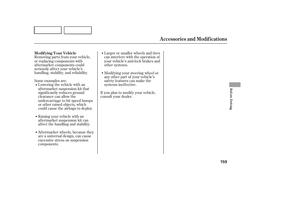 Accessories and modifications | HONDA 2005 Accord Hybrid - Owner's Manual User Manual | Page 160 / 286