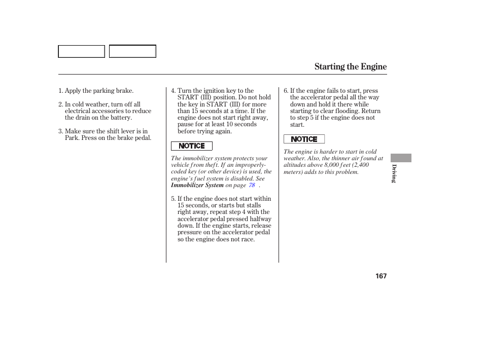 Starting the engine | HONDA 2005 Accord Hybrid - Owner's Manual User Manual | Page 168 / 286