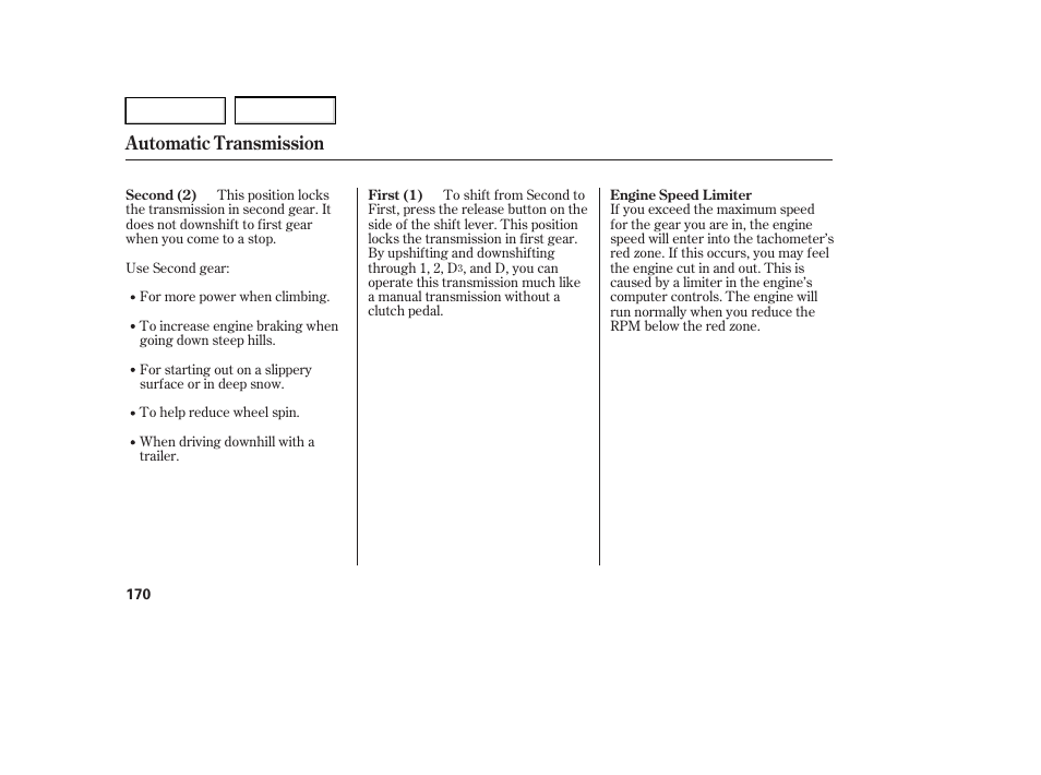 Automatic transmission | HONDA 2005 Accord Hybrid - Owner's Manual User Manual | Page 171 / 286