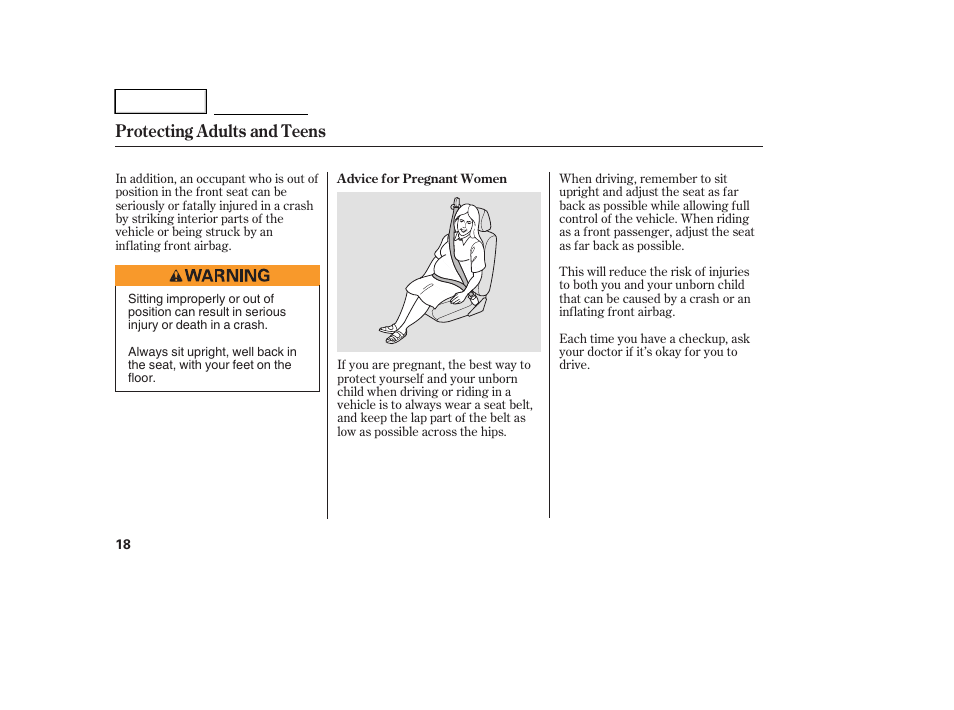 Protecting adults and teens | HONDA 2005 Accord Hybrid - Owner's Manual User Manual | Page 19 / 286