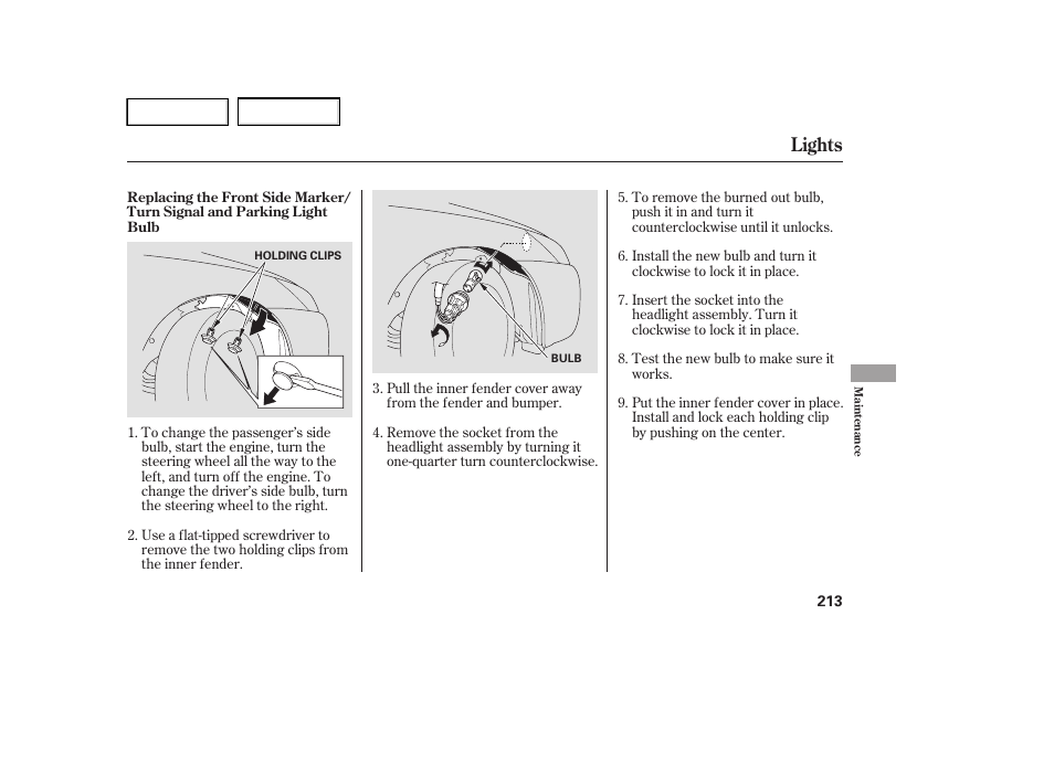 Lights | HONDA 2005 Accord Hybrid - Owner's Manual User Manual | Page 214 / 286