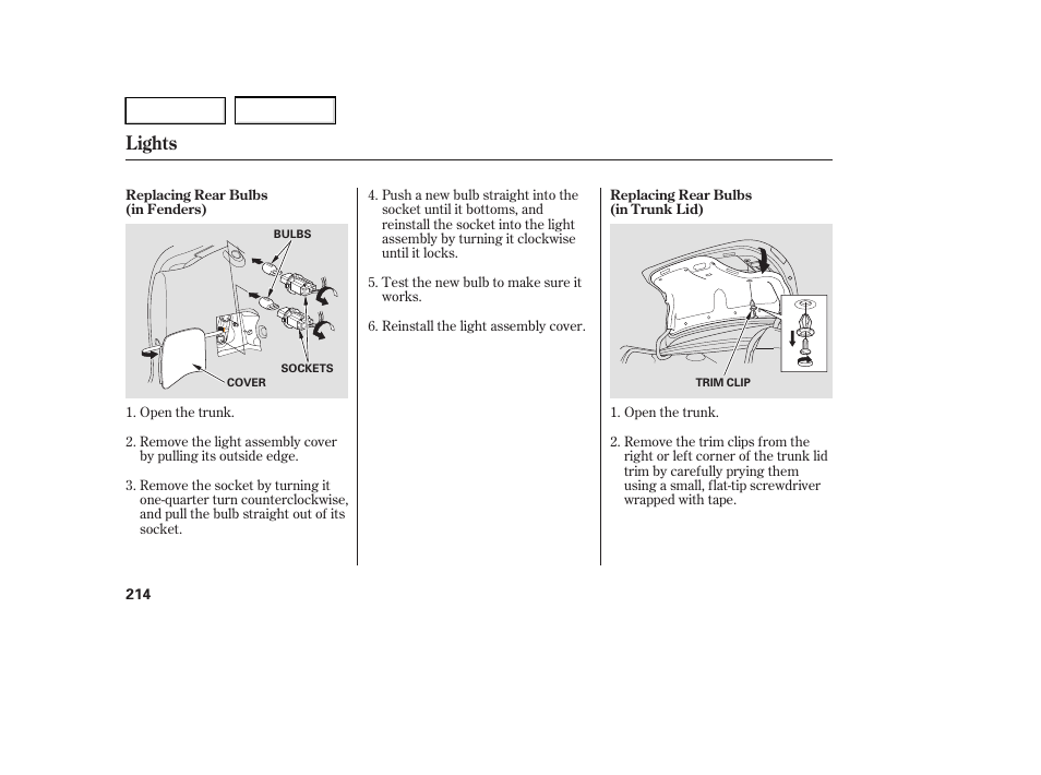 Lights | HONDA 2005 Accord Hybrid - Owner's Manual User Manual | Page 215 / 286