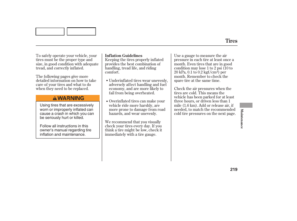 Tires | HONDA 2005 Accord Hybrid - Owner's Manual User Manual | Page 220 / 286