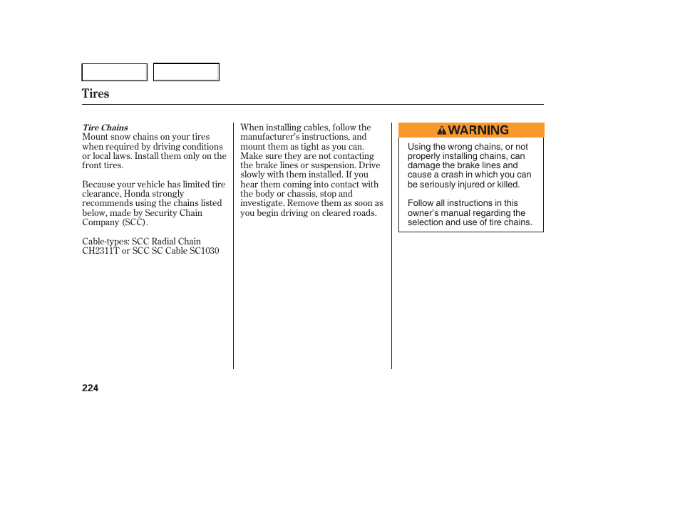 Tires | HONDA 2005 Accord Hybrid - Owner's Manual User Manual | Page 225 / 286