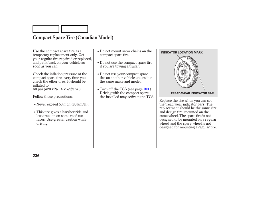 Compact spare tire (canadian model) | HONDA 2005 Accord Hybrid - Owner's Manual User Manual | Page 237 / 286