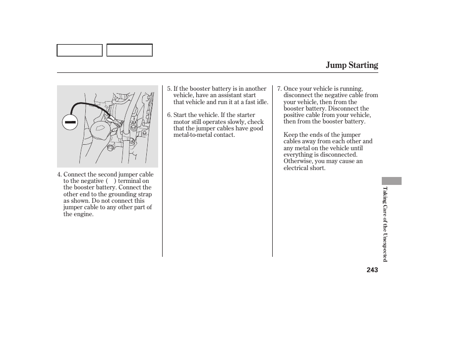 Jump starting | HONDA 2005 Accord Hybrid - Owner's Manual User Manual | Page 244 / 286