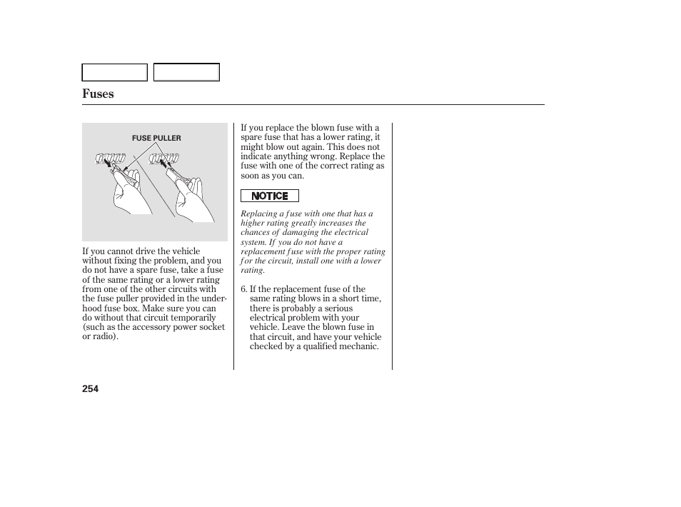 Fuses | HONDA 2005 Accord Hybrid - Owner's Manual User Manual | Page 255 / 286