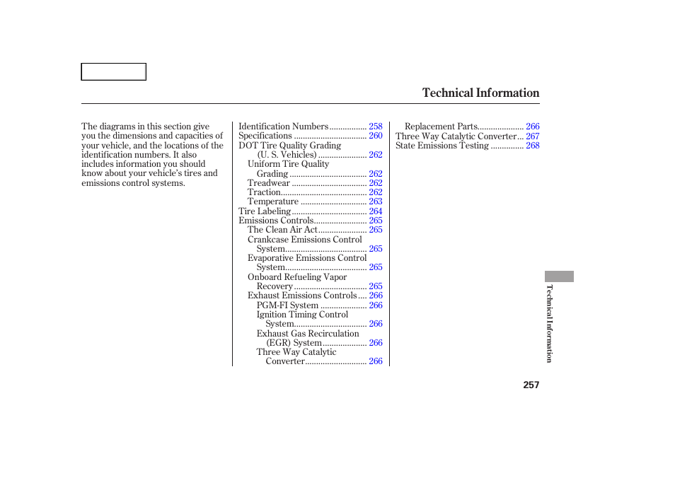 Technical information | HONDA 2005 Accord Hybrid - Owner's Manual User Manual | Page 258 / 286