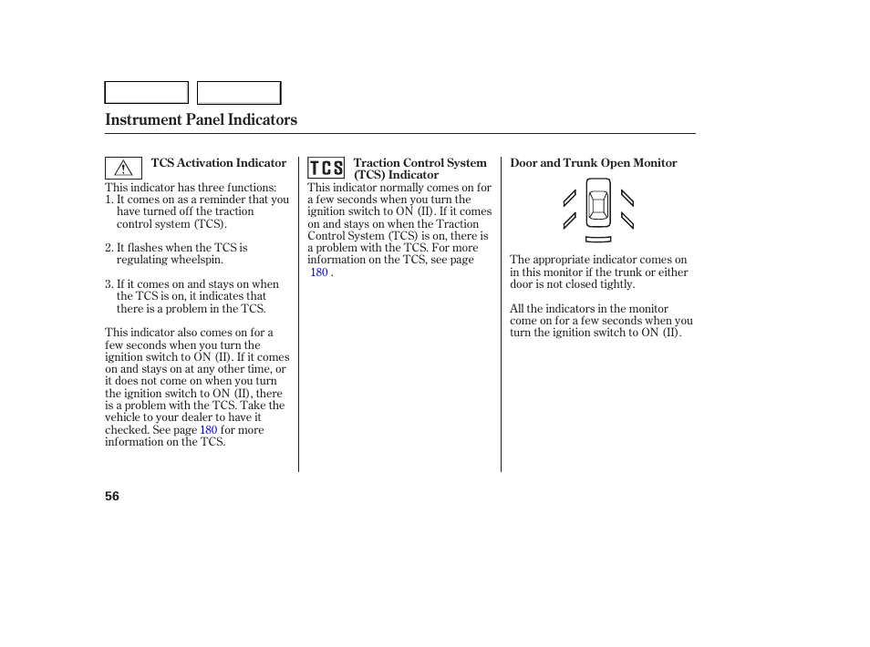 Instrument panel indicators | HONDA 2005 Accord Hybrid - Owner's Manual User Manual | Page 57 / 286