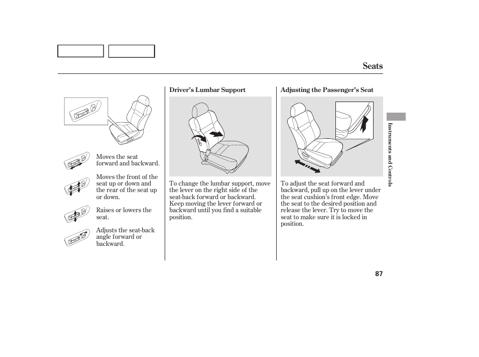 Seats | HONDA 2005 Accord Hybrid - Owner's Manual User Manual | Page 88 / 286