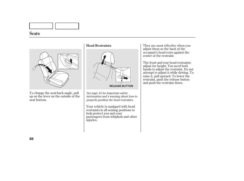 Seats | HONDA 2005 Accord Hybrid - Owner's Manual User Manual | Page 89 / 286