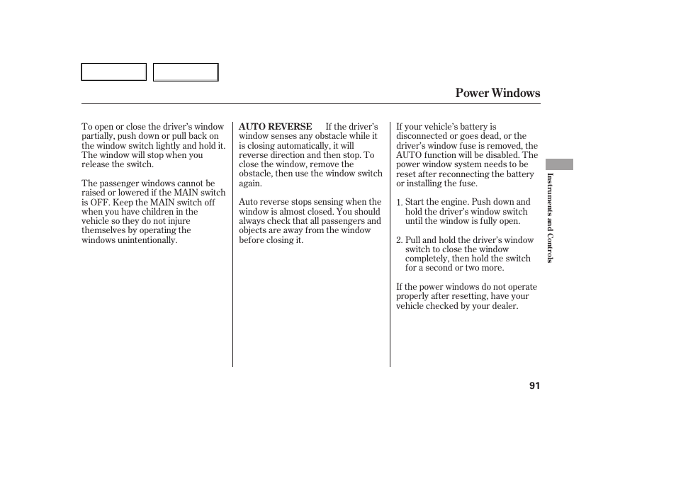 Power windows | HONDA 2005 Accord Hybrid - Owner's Manual User Manual | Page 92 / 286