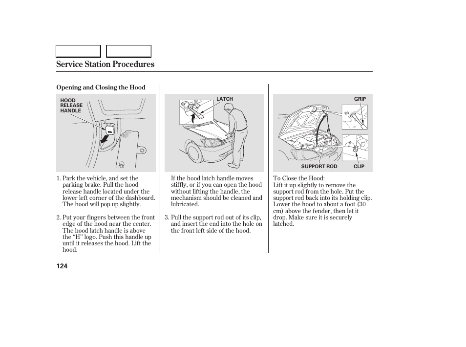 Service station procedures | HONDA 2005 Civic Sedan - Owner's Manual User Manual | Page 125 / 236