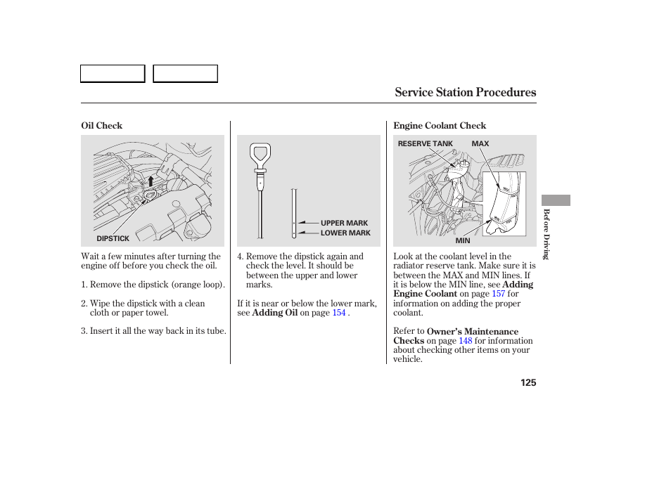 Service station procedures | HONDA 2005 Civic Sedan - Owner's Manual User Manual | Page 126 / 236