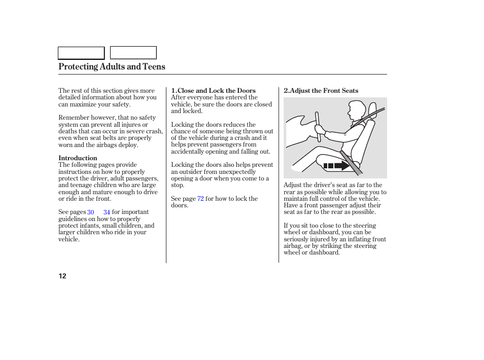 Protecting adults and teens | HONDA 2005 Civic Sedan - Owner's Manual User Manual | Page 13 / 236