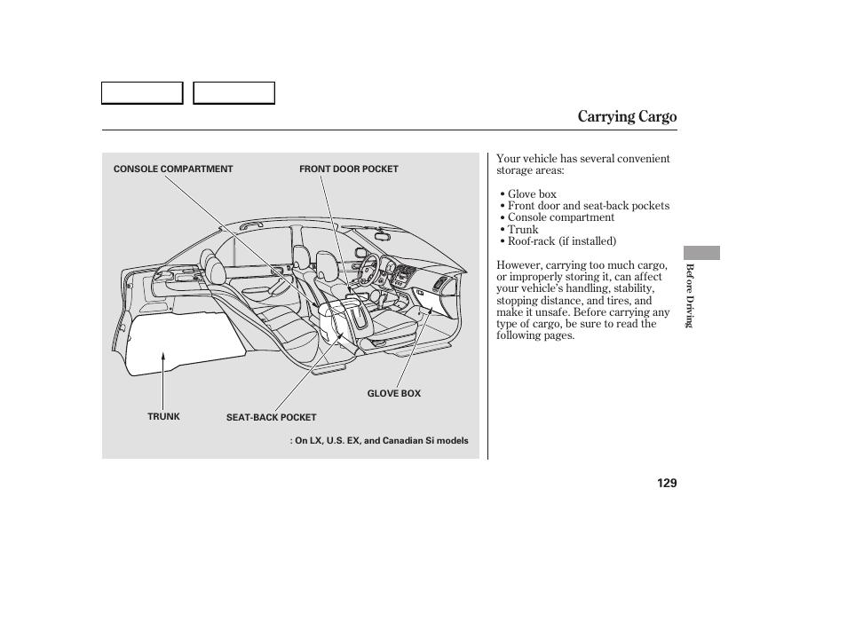 Carrying cargo | HONDA 2005 Civic Sedan - Owner's Manual User Manual | Page 130 / 236