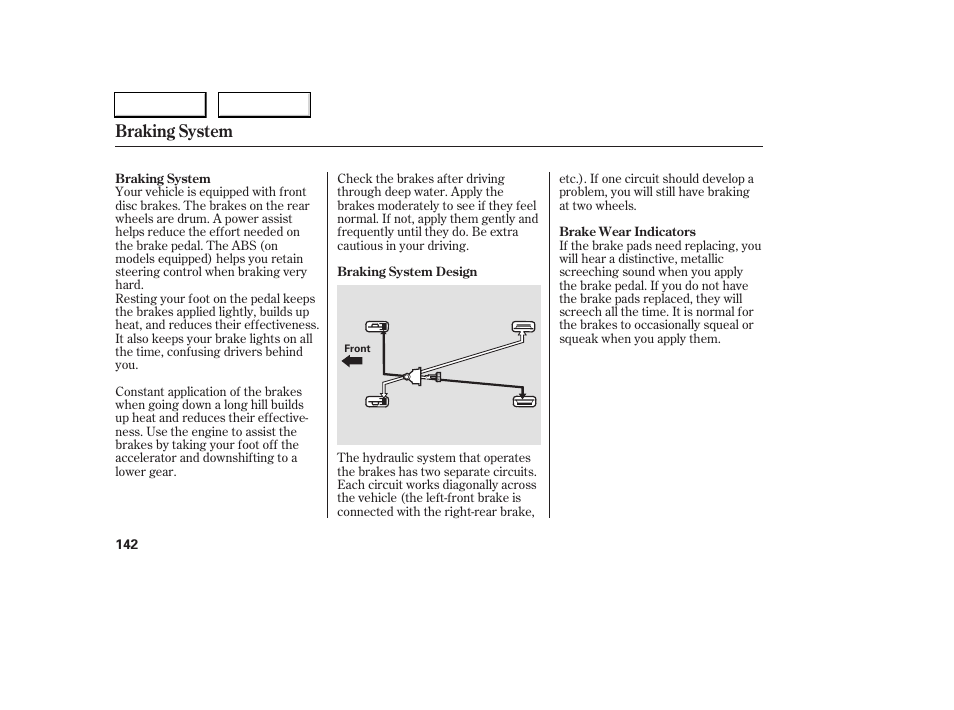 Braking system | HONDA 2005 Civic Sedan - Owner's Manual User Manual | Page 143 / 236