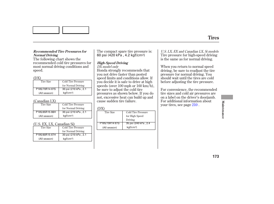 Tires | HONDA 2005 Civic Sedan - Owner's Manual User Manual | Page 174 / 236