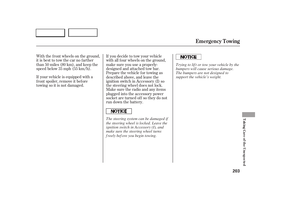 Emergency towing | HONDA 2005 Civic Sedan - Owner's Manual User Manual | Page 204 / 236