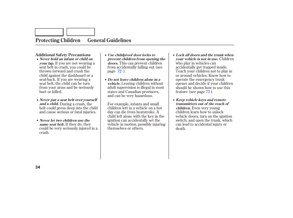 Protecting children general guidelines | HONDA 2005 Civic Sedan - Owner's Manual User Manual | Page 35 / 236