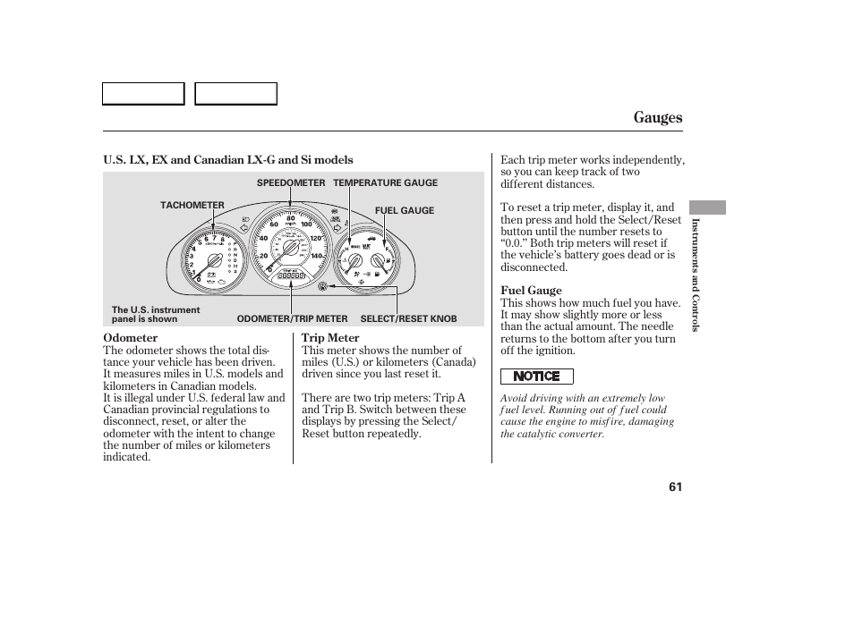 Gauges | HONDA 2005 Civic Sedan - Owner's Manual User Manual | Page 62 / 236