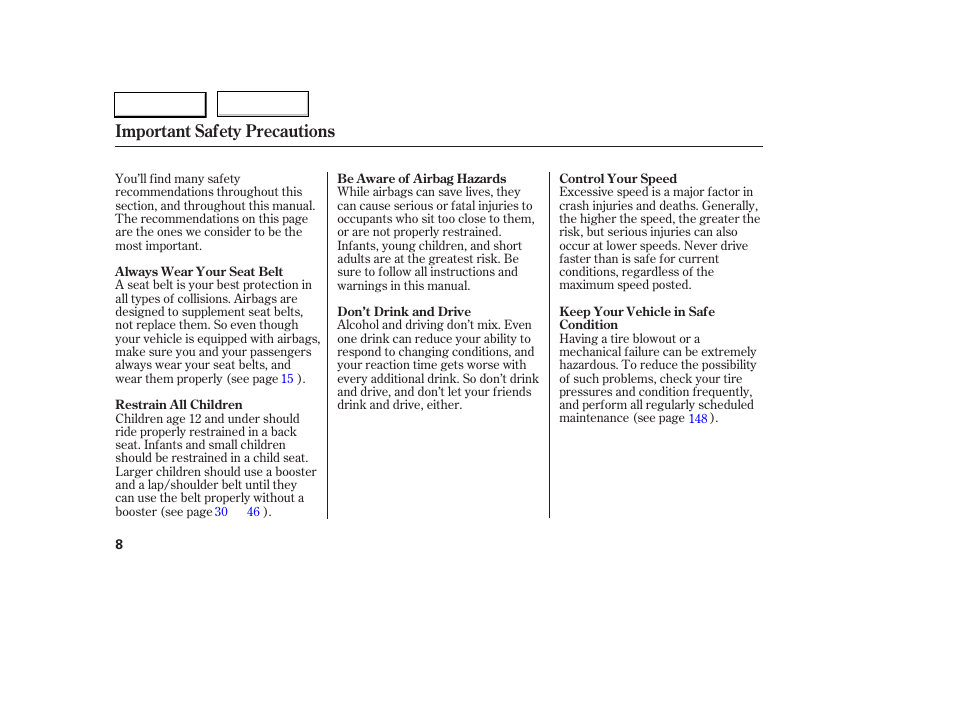 Important safety precautions | HONDA 2005 Civic Sedan - Owner's Manual User Manual | Page 9 / 236