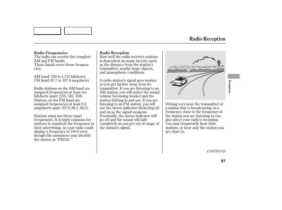 Radio reception | HONDA 2005 Civic Sedan - Owner's Manual User Manual | Page 98 / 236