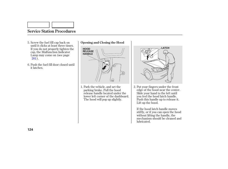 Service station procedures | HONDA 2005 Civic Coupe - Owner's Manual User Manual | Page 126 / 240