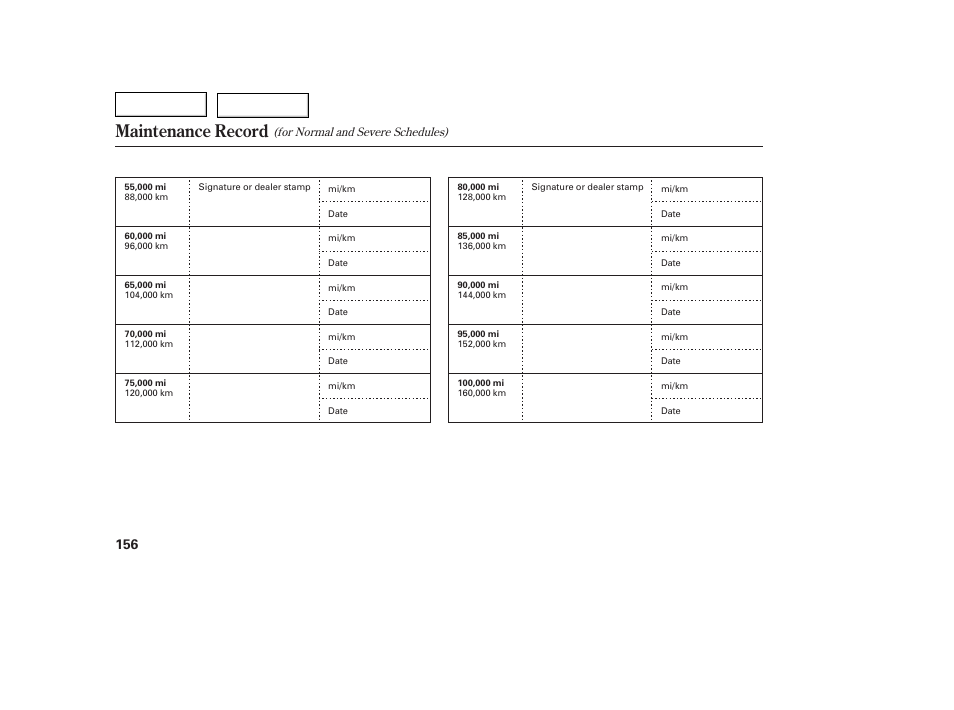 Maintenance record | HONDA 2005 Civic Coupe - Owner's Manual User Manual | Page 158 / 240