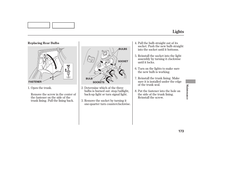 Lights | HONDA 2005 Civic Coupe - Owner's Manual User Manual | Page 175 / 240
