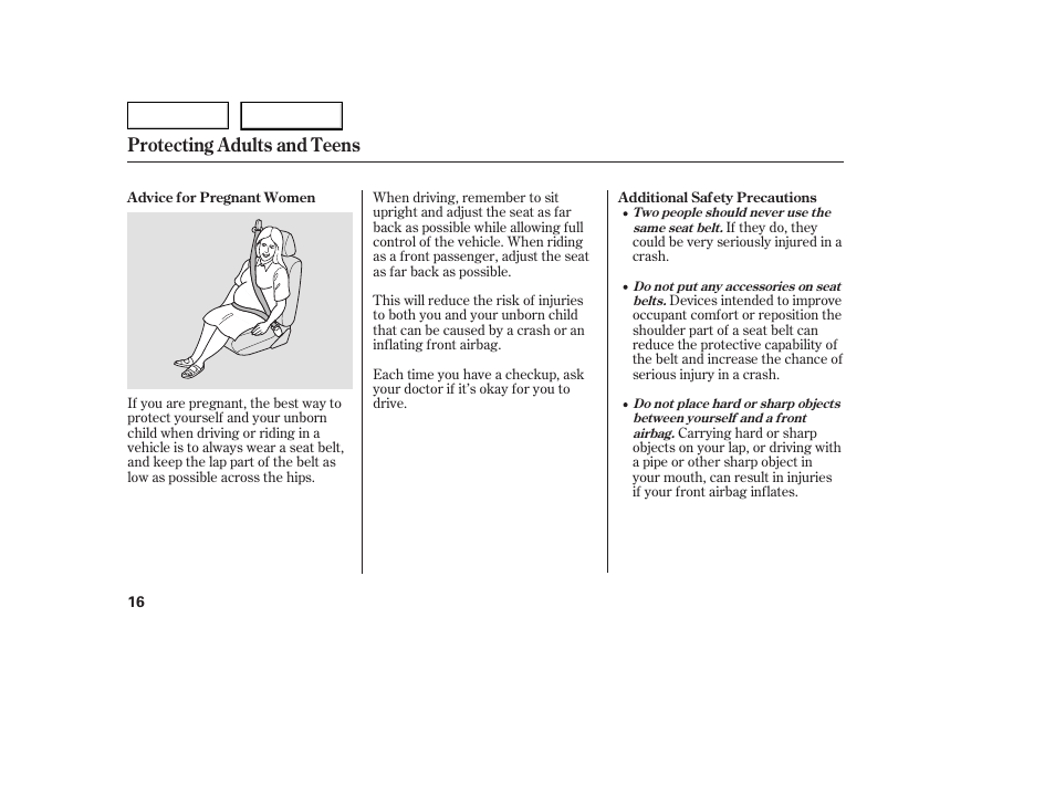 Protecting adults and teens | HONDA 2005 Civic Coupe - Owner's Manual User Manual | Page 18 / 240