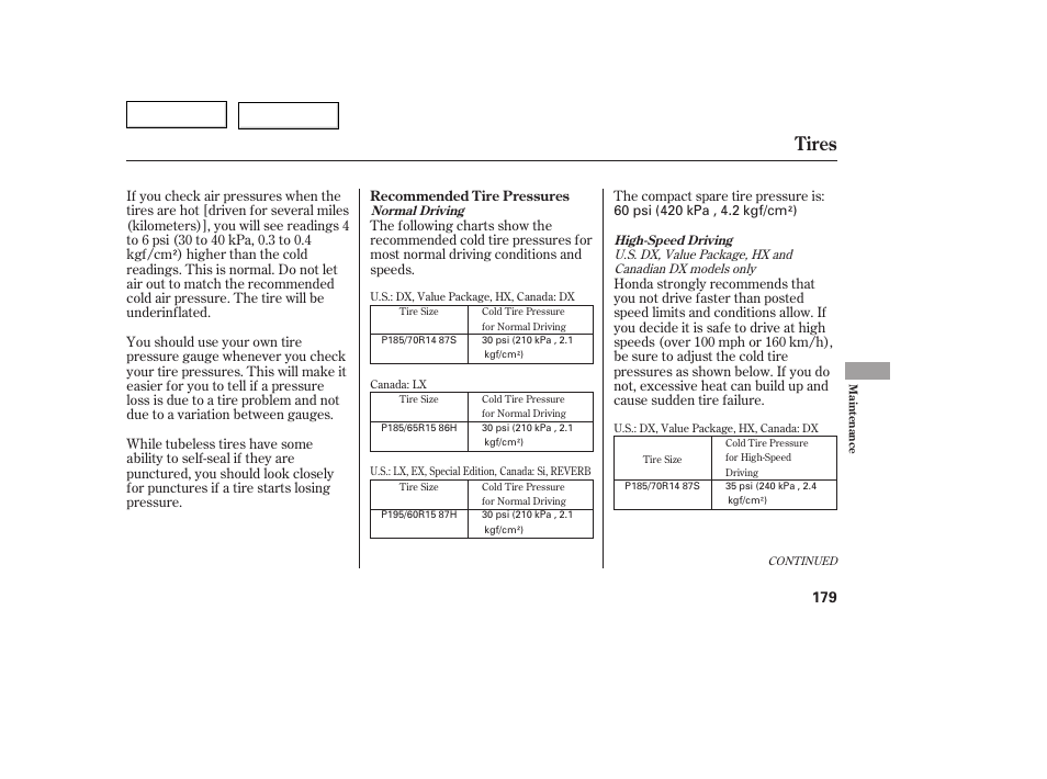 Tires | HONDA 2005 Civic Coupe - Owner's Manual User Manual | Page 181 / 240