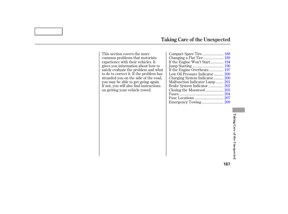 Taking care of the unexpected | HONDA 2005 Civic Coupe - Owner's Manual User Manual | Page 189 / 240