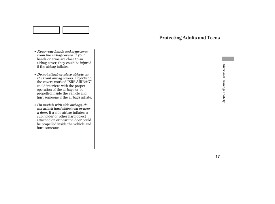 Protecting adults and teens | HONDA 2005 Civic Coupe - Owner's Manual User Manual | Page 19 / 240