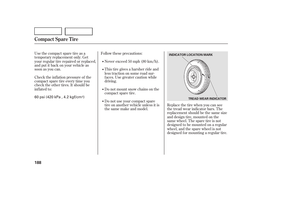 Compact spare tire | HONDA 2005 Civic Coupe - Owner's Manual User Manual | Page 190 / 240