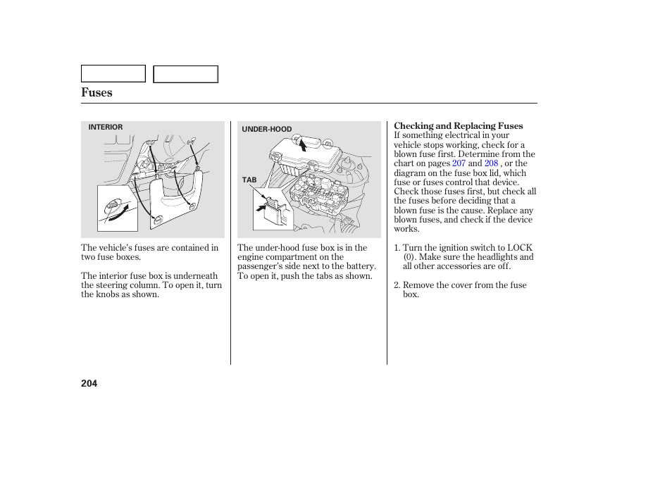 Fuses | HONDA 2005 Civic Coupe - Owner's Manual User Manual | Page 206 / 240