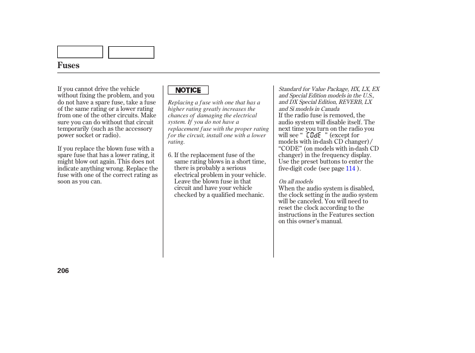 Fuses | HONDA 2005 Civic Coupe - Owner's Manual User Manual | Page 208 / 240