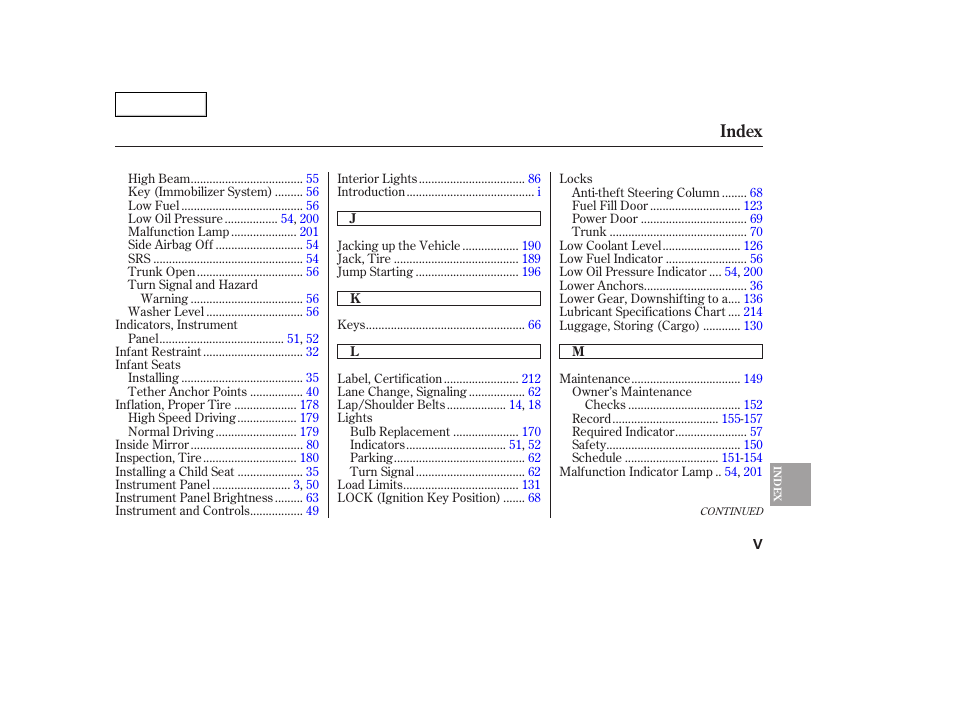 Index | HONDA 2005 Civic Coupe - Owner's Manual User Manual | Page 235 / 240