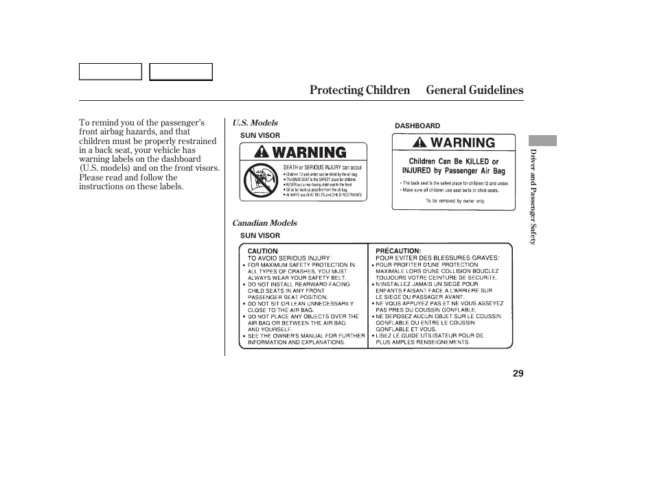 Protecting children general guidelines | HONDA 2005 Civic Coupe - Owner's Manual User Manual | Page 31 / 240