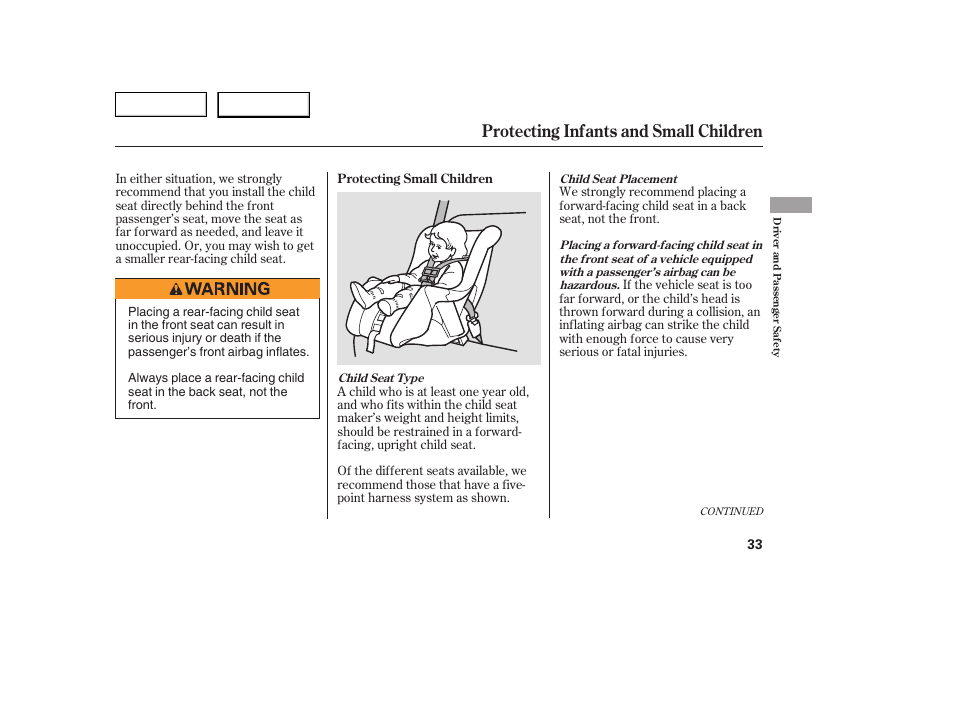 Protecting infants and small children | HONDA 2005 Civic Coupe - Owner's Manual User Manual | Page 35 / 240