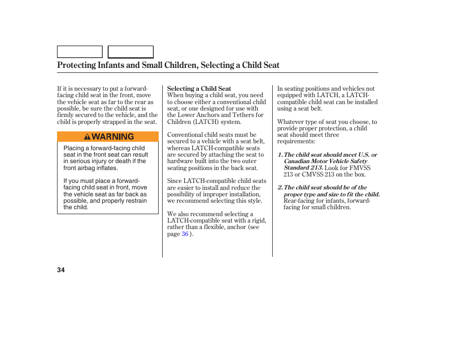 HONDA 2005 Civic Coupe - Owner's Manual User Manual | Page 36 / 240