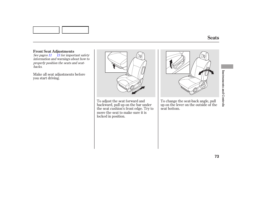 Seats | HONDA 2005 Civic Coupe - Owner's Manual User Manual | Page 75 / 240