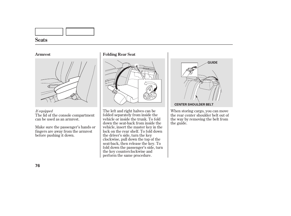 Seats | HONDA 2005 Civic Coupe - Owner's Manual User Manual | Page 78 / 240